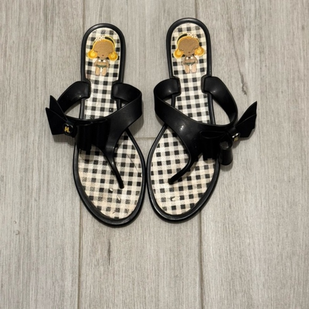 Harajuku Black Sandals with Bow Accent